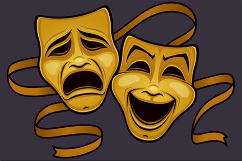 Gold Comedy And Tragedy Theater Masks By fizzgig | TheHungryJPEG