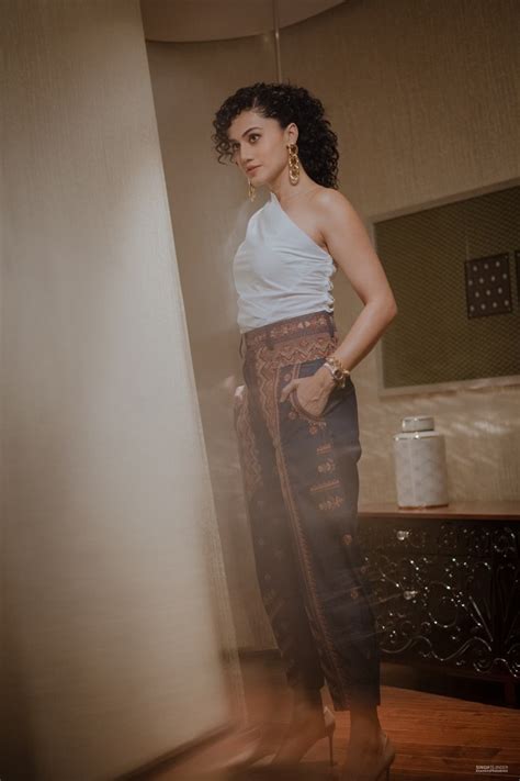 Tapsee Pannu in one-shoulder shirt and embroidered denims defines girl ...