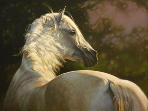 “Andalusian Evening” oil painting of a white horse by artist Jaime ...