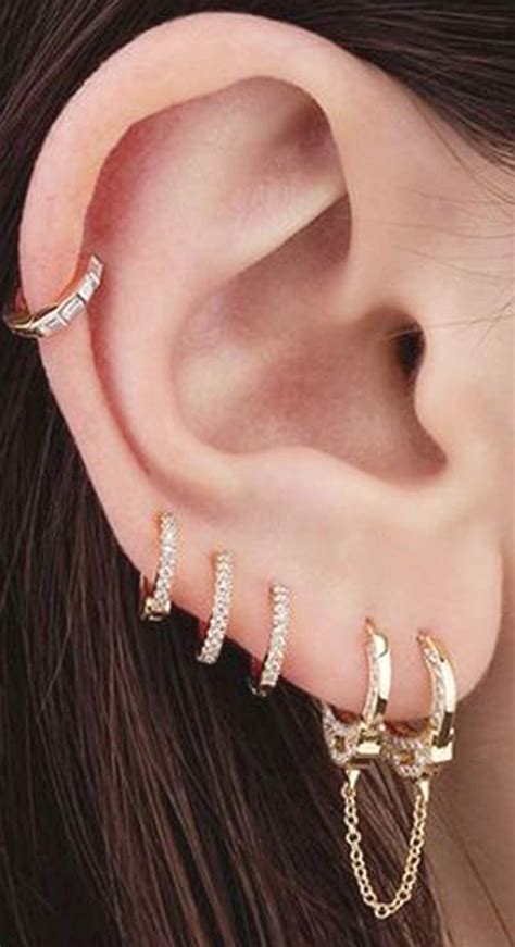 cute ear piercings ideas multiple combinations ring hoop cartilage ...