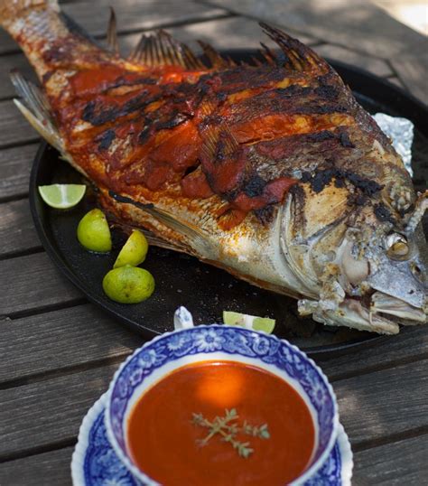 Grilled Black Drum with Red Pepper Sauce Recipe