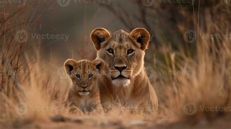 Lion and cub hunter love in Kruger NP South African. Generative AI ...