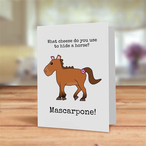 Pony card Mascarpone cheese pun card Cheese joke card Horse | Etsy