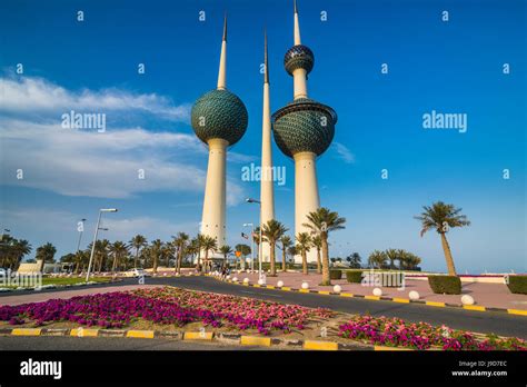 Landmark Kuwait towers in Kuwait City, Kuwait, Middle East Stock Photo ...