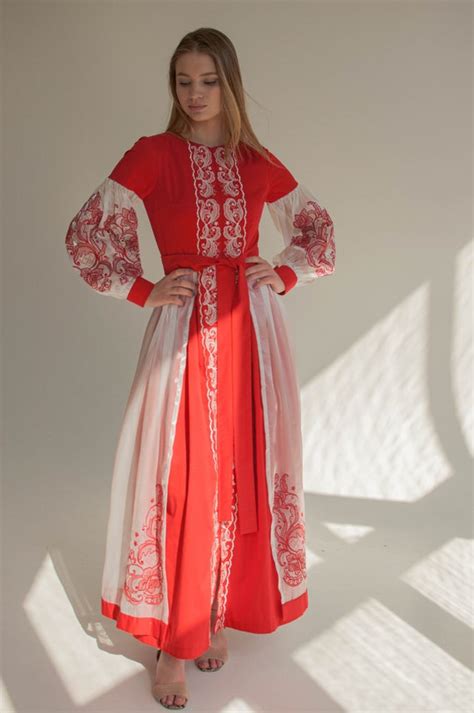 Traditional Slavic Dress Embroidered Ukrainian Dress Ethnic - Etsy