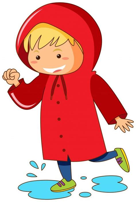 Free Vector | Kid in red raincoat jumping in puddles | Red raincoat ...