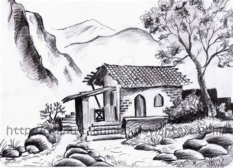 First landscape drawing by Jibari-chan on DeviantArt | Drawing scenery ...