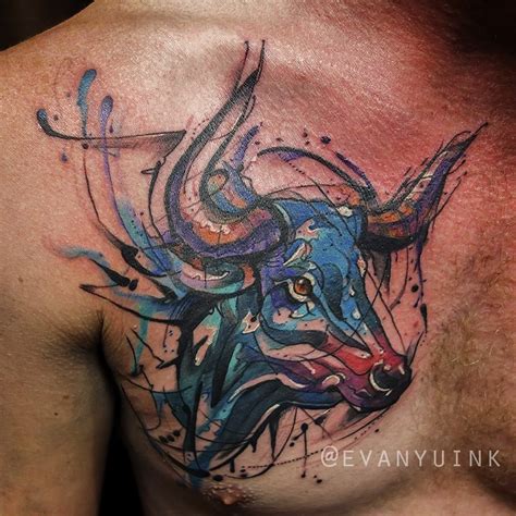 Ox in the chest. #ox #tattoo #ink #animal #animaltattoo #watercolor # ...