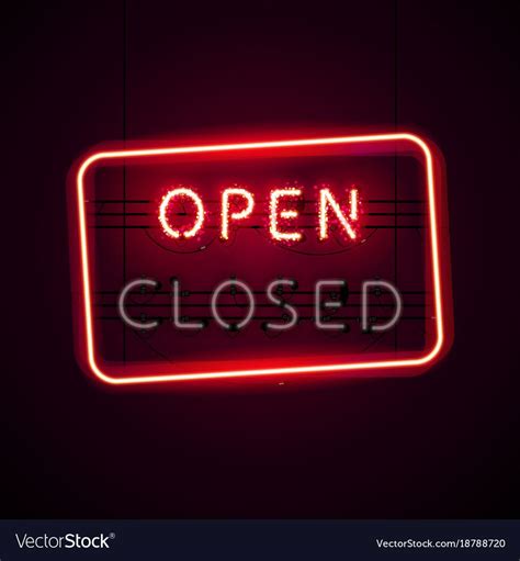 Glowing neon Open sign with magic sparkles on dark red background and ...