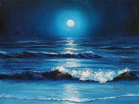 Moonlit Ocean Painting on Canvas