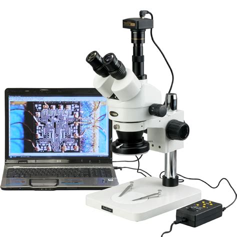 AmScope 3.5X-90X Zoom Stereo Microscope w 4-Zone 144-LED Light +1.3MP ...