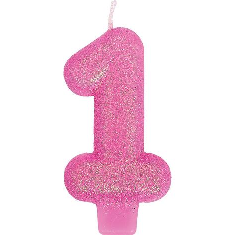 Glitter Bright Pink Number 1 Birthday Candle 1 1/2in x 3in | Glitter ...