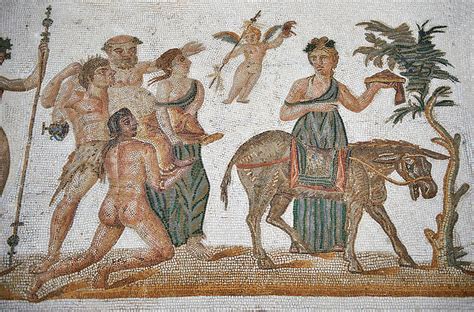 Roman mosaics design depicting Dionysus drunk - El Djem Archaeological ...