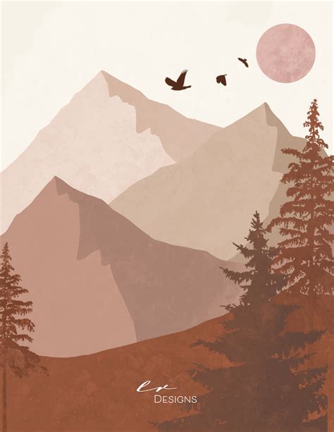 Bohemian Style Mountain Landscape Digital Print Download | Minimalist ...