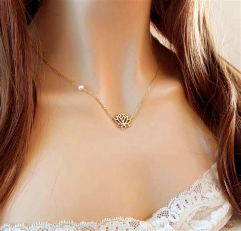 Lotus Necklace Gold Lotus Flower Necklace Lotus and Pearl - Etsy