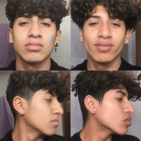 four different shots of a young man's face and nose with various facial ...