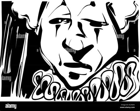 Black and White Sketch Drawing Illustration of Sad Clown Face Stock ...