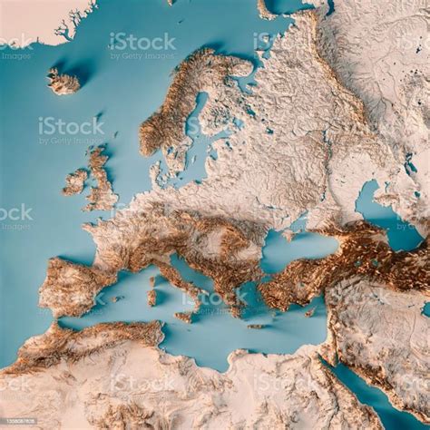 3D Render of a Topographic Map of Europe, including the region to the ...