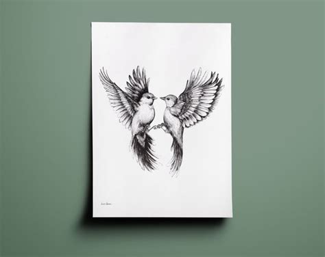 Flying Birds Art Print Realistic Bird Drawing - Etsy