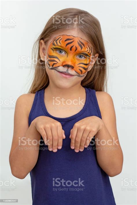 Waist Up Smiling Child With Tiger Face Painting Stock Photo - Download ...