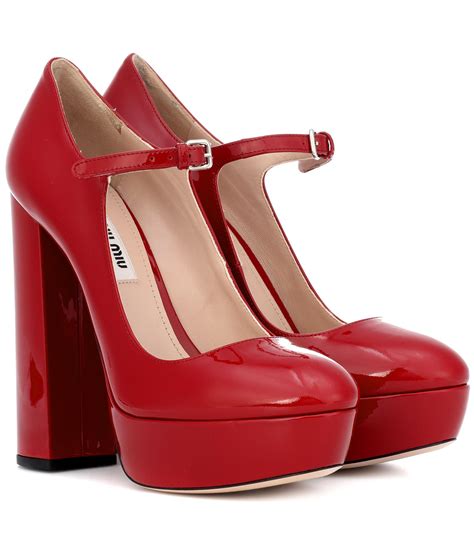 Miu Miu Mary Jane Patent Leather Pumps in Red | Lyst