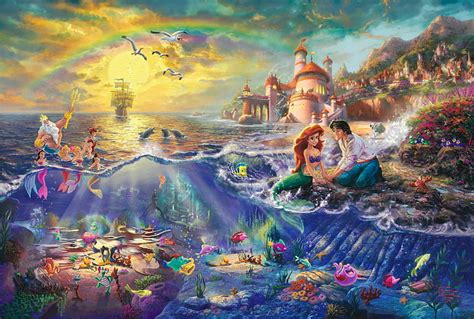 HD wallpaper: Disney Little Mermaid wallpaper, castle, cartoon, rainbow ...