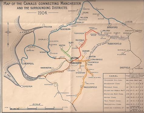 Map of the canals connecting Manchester & surrounding districts, 1904 ...