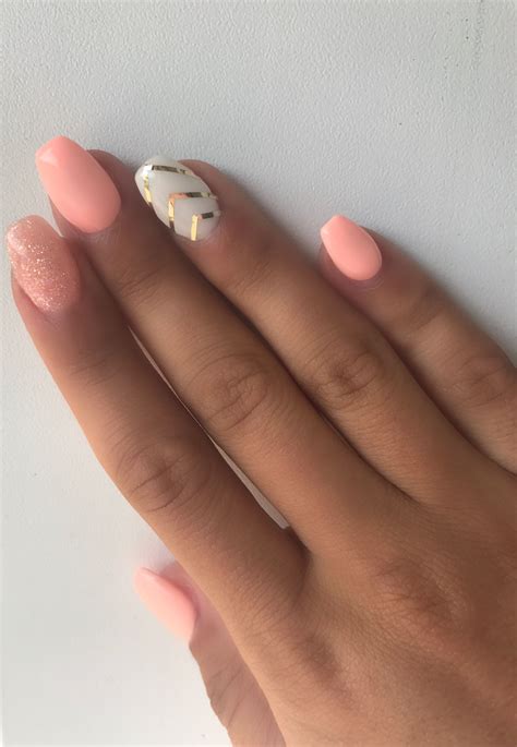 Nails peach summer sparkly gel nails coffin nails gold | Short gel ...