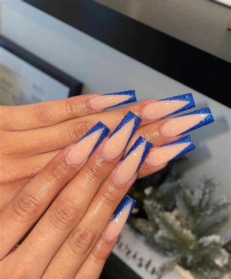 40 Gorgeous Royal Blue Nail Designs : Textured Glitter French V Tip ...