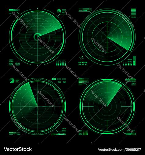 Hud military radar sonar display screen interface Vector Image