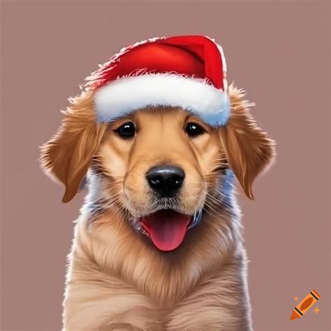 Adorable golden retriever puppy wearing a santa hat on Craiyon