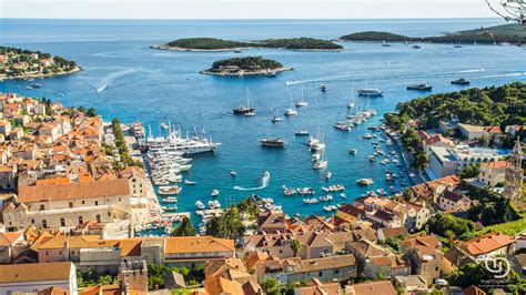 A photo taken from Hvar Fortress, overlooking Hvar town on Hvar Island ...