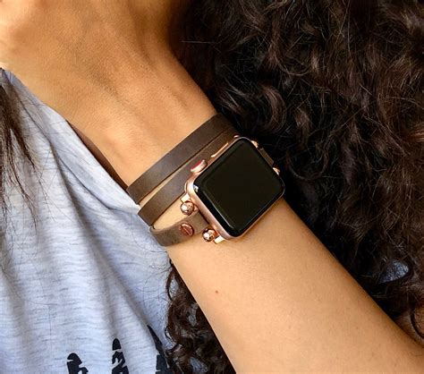 Rustic Brown Apple Watch Leather Strap Band, Multi Wrap Slim Smartwatch ...