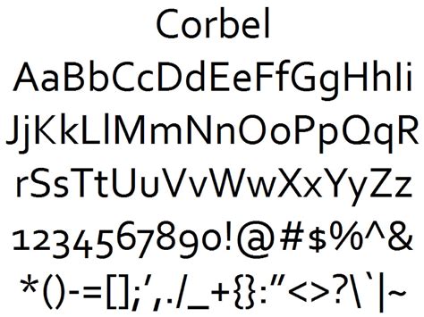 Font Alphabet Styles: Corbel