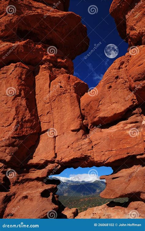 The Moon Over Rock Formation Stock Photo - Image of shapes, hill: 26068102