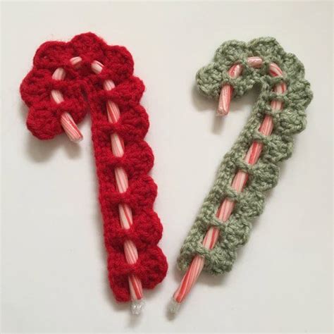 Crochet Candy Cane Holder Red & Green Candy Cane Ornament - Etsy ...