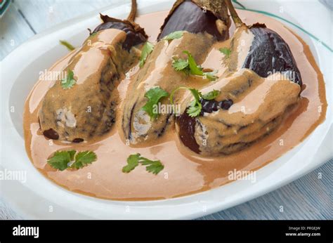 Hyderabadi bagara baingan for biryani , eggplant curry baingan Stock ...