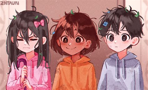 sunny, aubrey, kel, aubrey, and kel (omori) drawn by zntauri | Danbooru