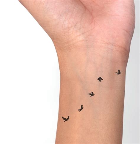 Flock of Bird Temporary Tattoo 5 Birds Flying in a Line - Etsy