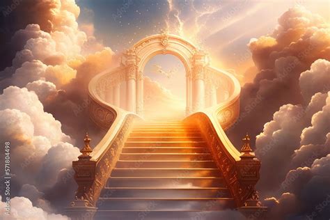 ภาพประกอบสต็อก stairway to heaven in glory, gates of Paradise, meeting ...