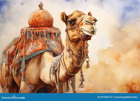 Watercolor Camel Watercolor Realistic Camel Desert Stock Illustration ...