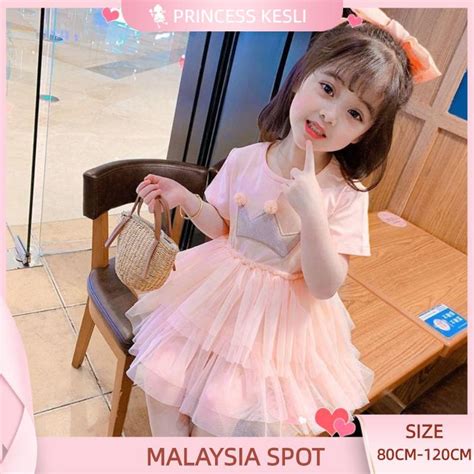 [0-4 Years] Pink Kids Dress Girl Dress Purple Baju Baby Girl Korean ...