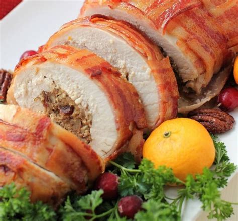 Rolled Stuffed Turkey Breast Wrapped in Bacon | Kitchen Frau