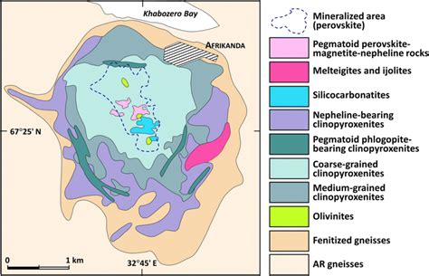 Simplified geological map of Afrikanda in the Kola Peninsula showing ...