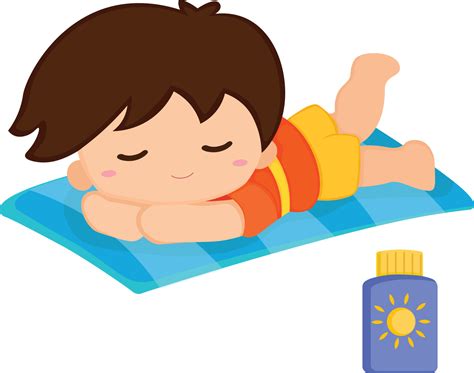 Relaxing at the beach with cute Kids drawing Cartoon Clipart Set ...