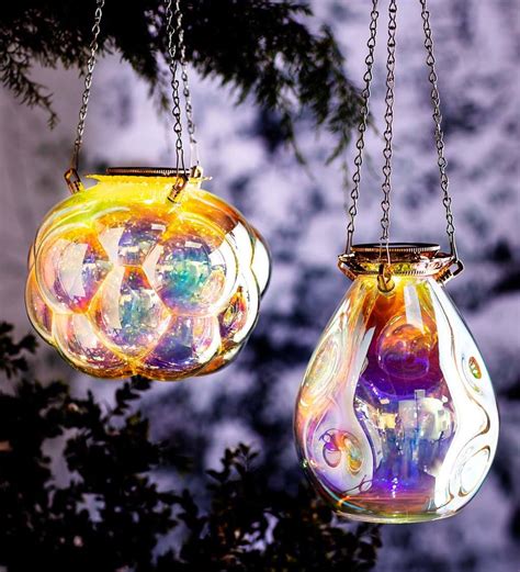 Solar Hanging Iridescent Glass Lights | Glass lighting, Iridescent ...