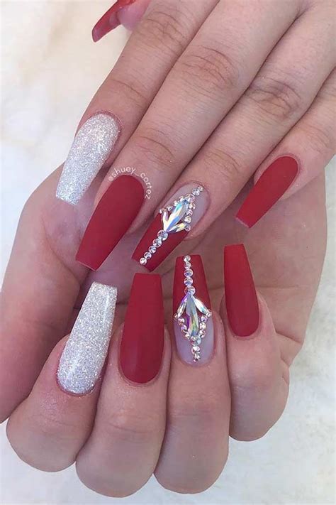 Bright Red And Silver Nails / Bright festive red manicure on female ...