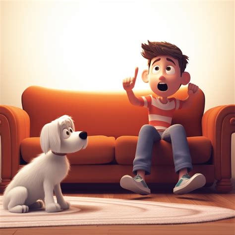 Premium AI Image | Cartoon boy sitting on a couch with a dog in front ...