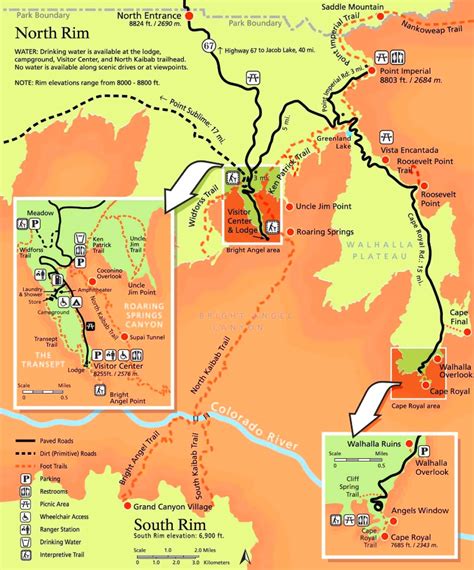 Grand Canyon North Rim trail map - Ontheworldmap.com