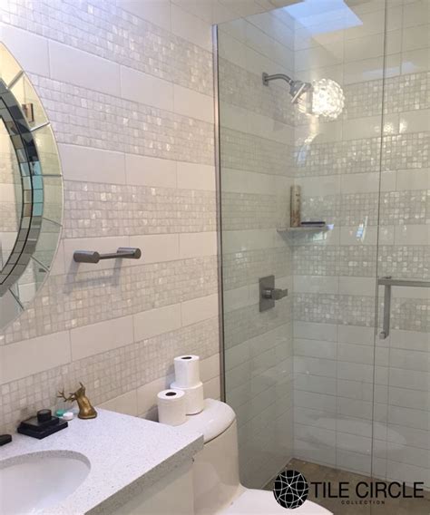 A stunning and unique bathroom tile installation using mother of pearl ...